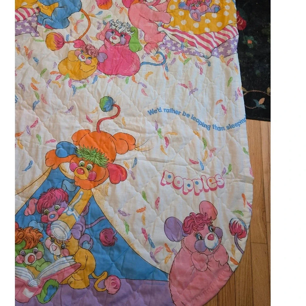 Vintage 1986 Popples quilter Comforter Bedspread 80s Cartoon Blanket Twin/full